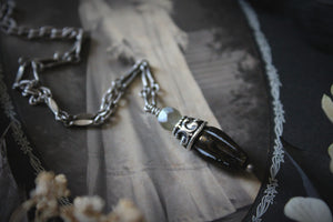 A Dark Tale | Tearcatcher, No.2. Antiqued Silver & Glass Pendant Necklace.