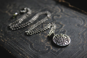 Cathedral. Antiqued Silver & Gunmetal Pendant Necklace.