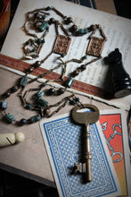 Load image into Gallery viewer, The Parlor Room. Storyteller Series. Antique Skeleton Key &amp; Gemstone Necklace.