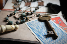 Load image into Gallery viewer, The Parlor Room. Storyteller Series. Antique Skeleton Key &amp; Gemstone Necklace.