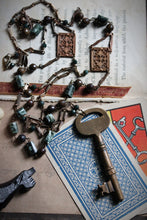 Load image into Gallery viewer, The Parlor Room. Storyteller Series. Antique Skeleton Key &amp; Gemstone Necklace.