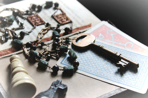 The Parlor Room. Storyteller Series. Antique Skeleton Key & Gemstone Necklace.