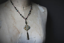 Load image into Gallery viewer, The Sacred Grove | Flourish. Beaded Antiqued Brass Tassel Necklace.