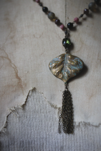 Load image into Gallery viewer, The Sacred Grove | Flourish. Beaded Antiqued Brass Tassel Necklace.