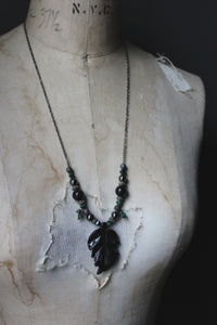 The Sacred Grove | Black Oak. Gemstone & Glass Gunmetal Pendant Necklace.