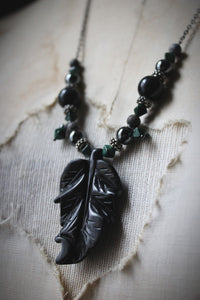 The Sacred Grove | Black Oak. Gemstone & Glass Gunmetal Pendant Necklace.