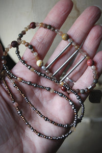 November's Eve. Hand-strung Long Beaded Pendant Necklace.
