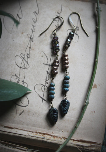 The Sacred Grove | Storyteller Series. Sacred Grove Earrings, No.2  Hand-beaded Linear Drop Earrings.