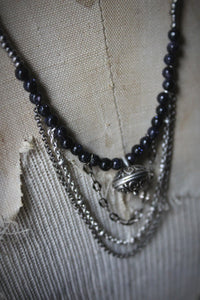 The Night Sky Collection | Orion's Belt. Blue Goldstone & Glass Beaded Necklace.