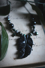 Load image into Gallery viewer, The Sacred Grove | Black Oak. Gemstone &amp; Glass Gunmetal Pendant Necklace.