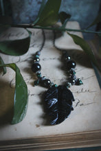 Load image into Gallery viewer, The Sacred Grove | Black Oak. Gemstone &amp; Glass Gunmetal Pendant Necklace.