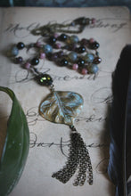 Load image into Gallery viewer, The Sacred Grove | Flourish. Beaded Antiqued Brass Tassel Necklace.