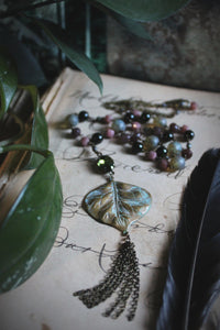 The Sacred Grove | Flourish. Beaded Antiqued Brass Tassel Necklace.