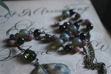 Load image into Gallery viewer, The Sacred Grove | Flourish. Beaded Antiqued Brass Tassel Necklace.