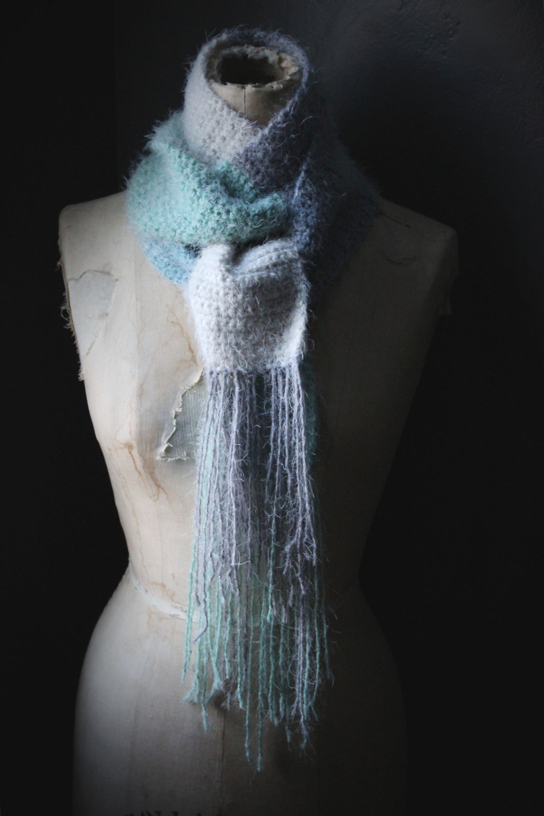 The Crystal Forest | Snow-laden. Hand Crocheted Fringe Scarf.