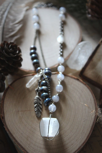 The Crystal Forest | Frosted Plume. Gemstone & Ceramic Necklace.