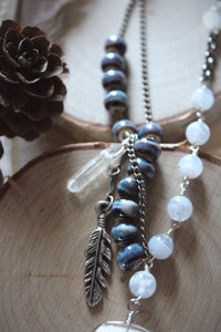 The Crystal Forest | Frosted Plume. Gemstone & Ceramic Necklace.