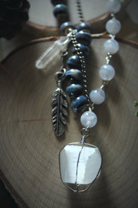 The Crystal Forest | Frosted Plume. Gemstone & Ceramic Necklace.