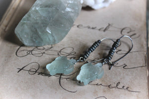 Nine Daughters  |  Green Sea. Carved Frosted Glass Earrings.