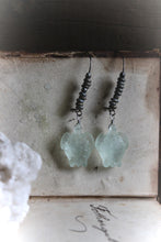 Load image into Gallery viewer, Nine Daughters  |  Green Sea. Carved Frosted Glass Earrings.