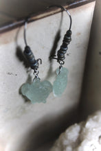 Load image into Gallery viewer, Nine Daughters  |  Green Sea. Carved Frosted Glass Earrings.