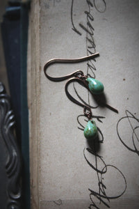 Verdigris. Delicate Glass Droplet & Antiqued Copper Earrings.