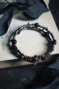 Magick Mirror. Hand-strung Ceramic & Glass Beaded Coil Bracelet.
