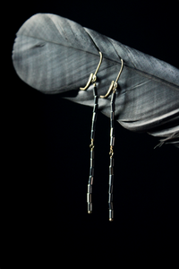 Branchlet | Starlit. Rustic Metallic Hematite Pewter Tube Bead Linear Earrings.