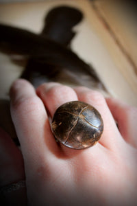 Sweater Weather. Vintage Leather Button & Antiqued Brass Ring.