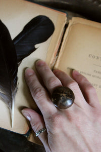 Sweater Weather. Vintage Leather Button & Antiqued Brass Ring.