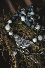 Load image into Gallery viewer, Moss &amp; Moth Wings | Luna Moth. Asymmetrical Gemstone Necklace.