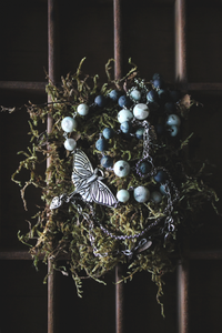 Moss & Moth Wings | Luna Moth. Asymmetrical Gemstone Necklace.