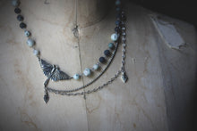 Load image into Gallery viewer, Moss &amp; Moth Wings | Luna Moth. Asymmetrical Gemstone Necklace.