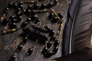 The Harpy. Storyteller Series. Antiqued Brass Cast Talon, Wood Bead & Gemstone Necklace.