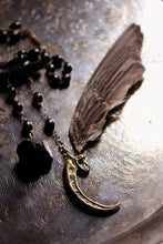 Load image into Gallery viewer, The Harpy. Storyteller Series. Antiqued Brass Cast Talon, Wood Bead &amp; Gemstone Necklace.