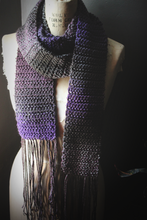 Load image into Gallery viewer, Moss &amp; Moth Wings | Black Witch Moth. Hand Crocheted Fringe Scarf.