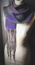 Load image into Gallery viewer, Moss &amp; Moth Wings | Black Witch Moth. Hand Crocheted Fringe Scarf.