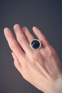 Vintage Artisan Tourmalinated Quartz & Sterling Silver Ring.