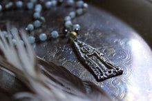 Load image into Gallery viewer, Temple of the Longest Night. Storyteller Series. Artisan Pewter &amp; Aquamarine Necklace.