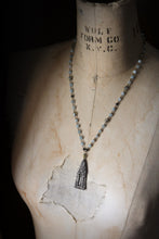 Load image into Gallery viewer, Temple of the Longest Night. Storyteller Series. Artisan Pewter &amp; Aquamarine Necklace.