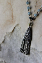 Load image into Gallery viewer, Temple of the Longest Night. Storyteller Series. Artisan Pewter &amp; Aquamarine Necklace.