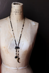 The Harpy. Storyteller Series. Antiqued Brass Cast Talon, Wood Bead & Gemstone Necklace.