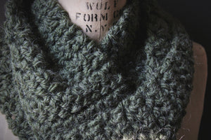 Moss & Moth Wings | Moss. Hand Crocheted Fringe Scarf.