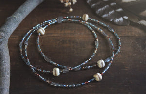 Coastal. Hand-strung Long Layering Beaded Necklace.