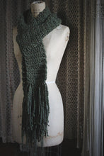 Load image into Gallery viewer, Moss &amp; Moth Wings | Moss. Hand Crocheted Fringe Scarf.