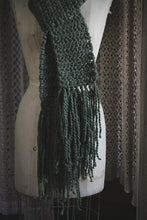 Load image into Gallery viewer, Moss &amp; Moth Wings | Moss. Hand Crocheted Fringe Scarf.