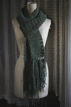 Load image into Gallery viewer, Moss &amp; Moth Wings | Moss. Hand Crocheted Fringe Scarf.