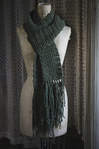 Moss & Moth Wings | Moss. Hand Crocheted Fringe Scarf.