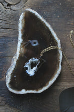 Load image into Gallery viewer, Delve. Modern 14k Gold Geode Crystal Drusy Slice Pendant &amp; Sterling Necklace.