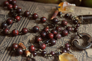 The Return to Ravenbough. Storyteller Series. Rustic Skeleton Key & Hand-beaded Gemstone Necklace.